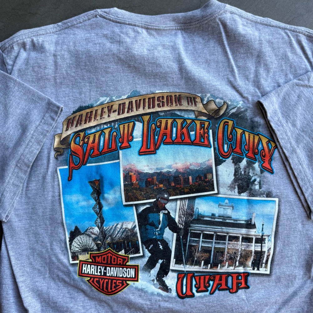 Harley-Davidson Salt Lake City Utah Graphic Pocket T-Shirt Gray Mens Large 2010